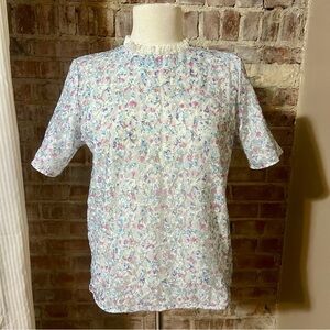 Vintage Floral Lace Blouse/Top with Ruffle Lace Neck -Size 8 Medium -TP54